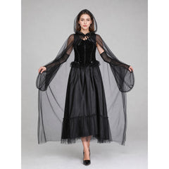 Black Long Dress with Cape for Halloween