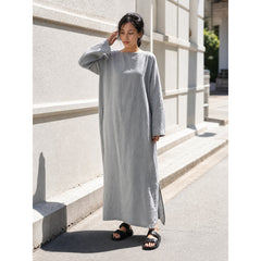 Long loose straight-cut dress with long sleeves