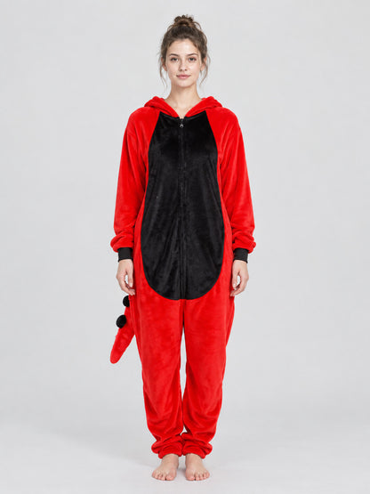 Red and Black Flannel Hooded Pajama Jumpsuit