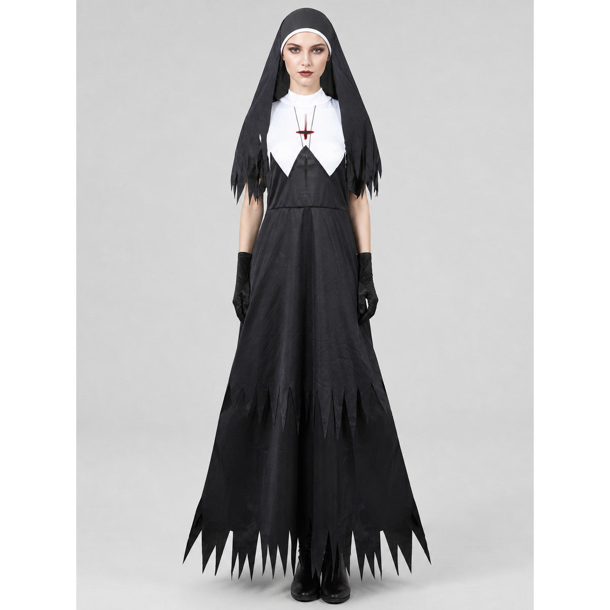 Black Ritual Robe with Cross and Gloves