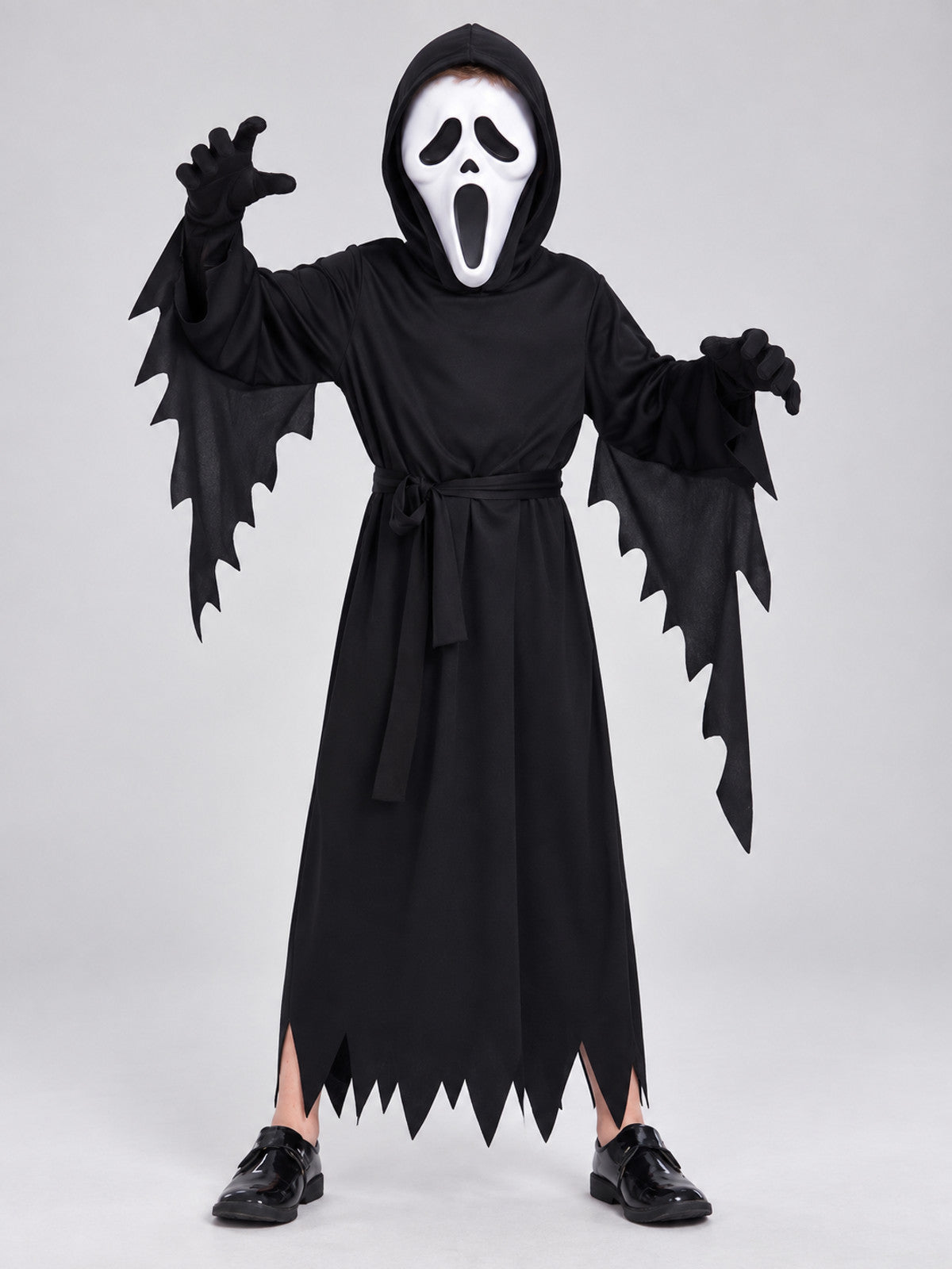 Black Cosplay Costume with Hood, Belt, and Mask
