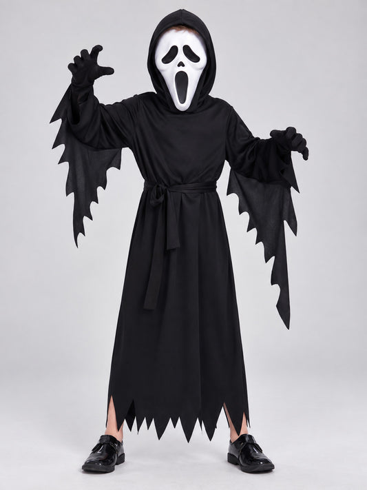 Black Cosplay Costume with Hood, Belt, and Mask
