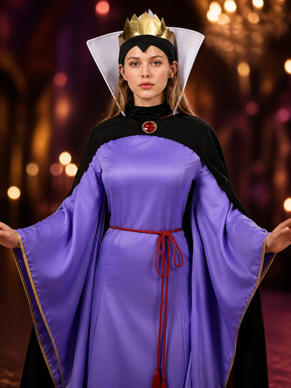 Snow Queen Masquerade Costume Set with Cape, Crown and Purple Robe on-model view