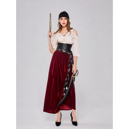 Pirate Carnival Costume with Corset and Skirt on-model view