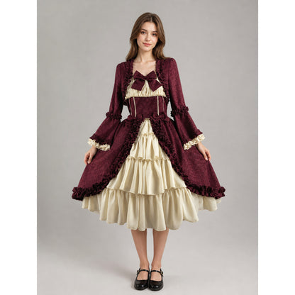 Victorian-Style Long-Sleeve Dress with Bow