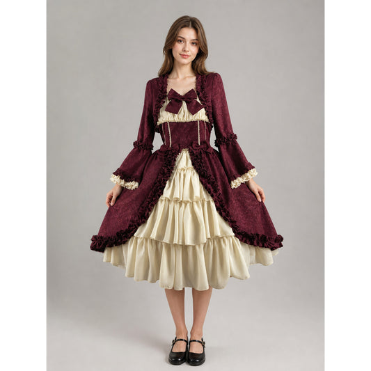 Victorian-Style Long-Sleeve Dress with Bow on-model view