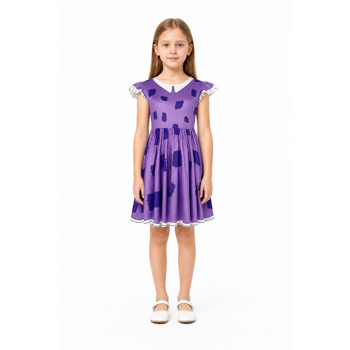 Pomni the Clown Cosplay Dress: Purple with White Ruffles main product view