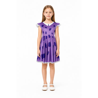Pomni the Clown Cosplay Dress: Purple with White Ruffles main product view