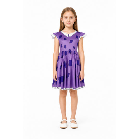 Pomni the Clown Cosplay Dress: Purple with White Ruffles main product view