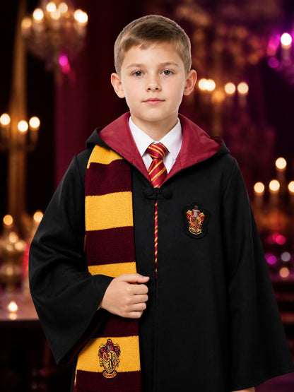 Gryffindor Wizard Costume Set, Hooded Robe With Scarf And Tie on-model view