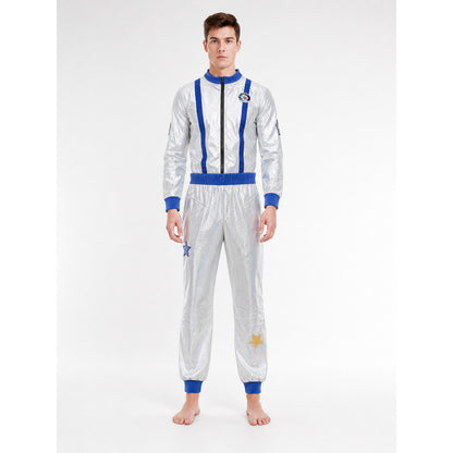 Silver astronaut costume with blue details