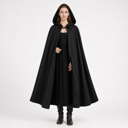 Long black hooded carnival cloak