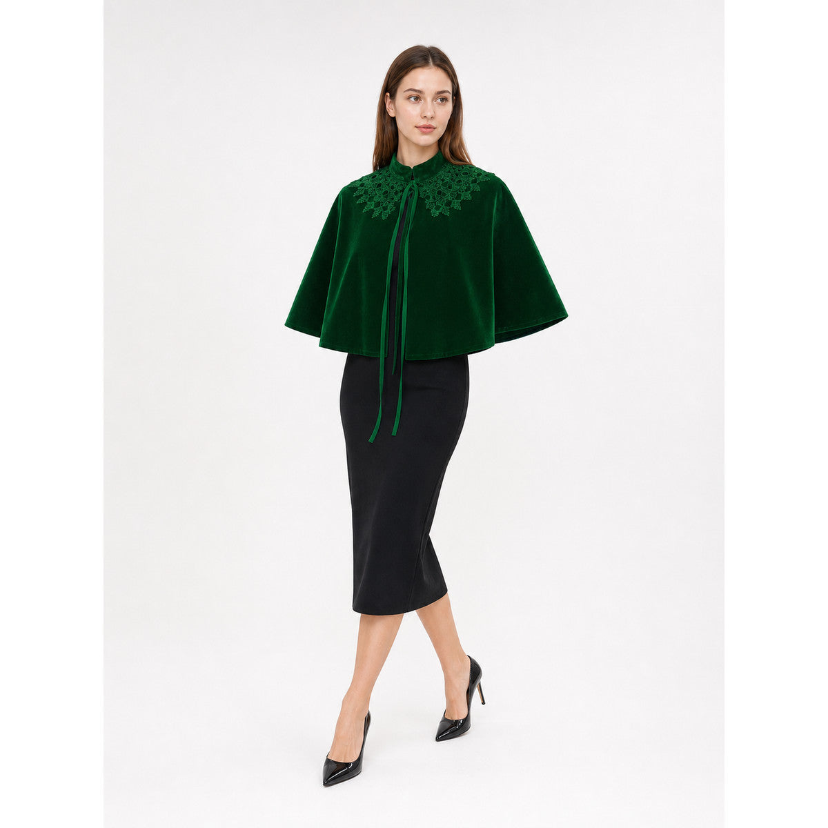 Dark Emerald Carnival Cloak with Collar front view