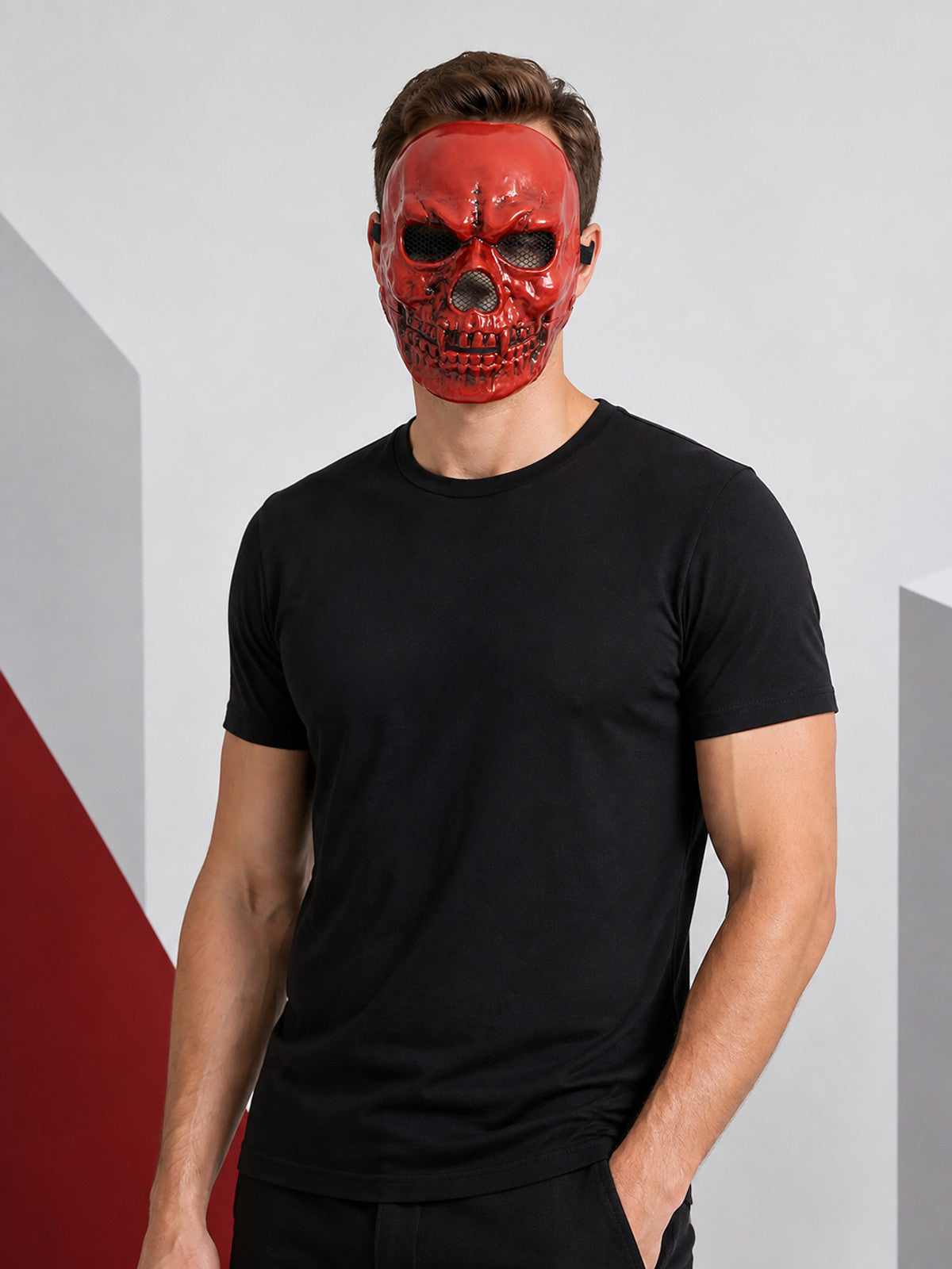 Red and Black Skull Carnival Mask for Halloween