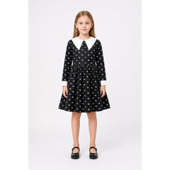 Black Long-Sleeve Dress with Skulls for Halloween