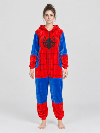 Hooded Jumpsuit Pajama in Red and Blue Colorway