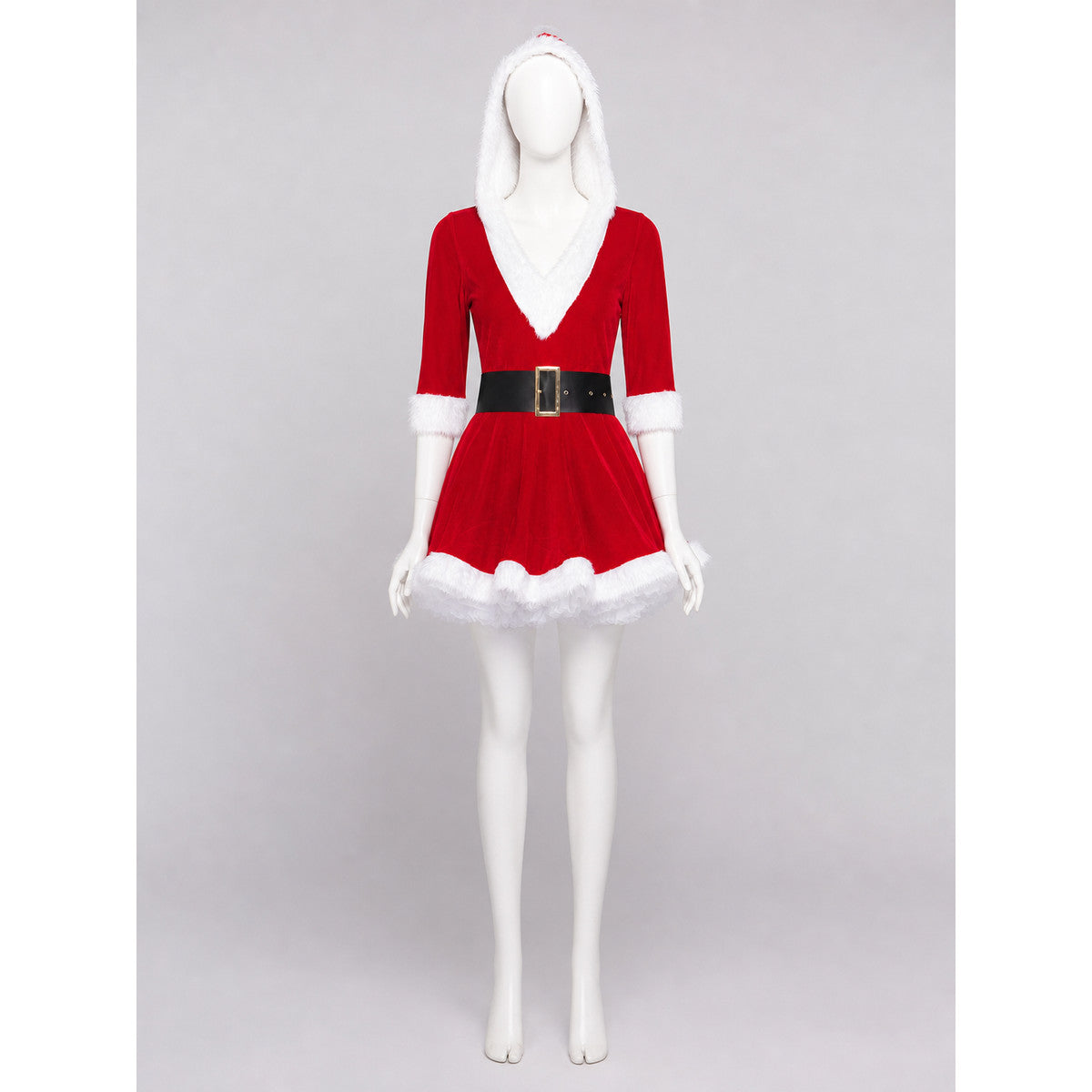 New Year's costume dress with white trim and a belt