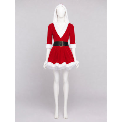 New Year's costume dress with white trim and a belt