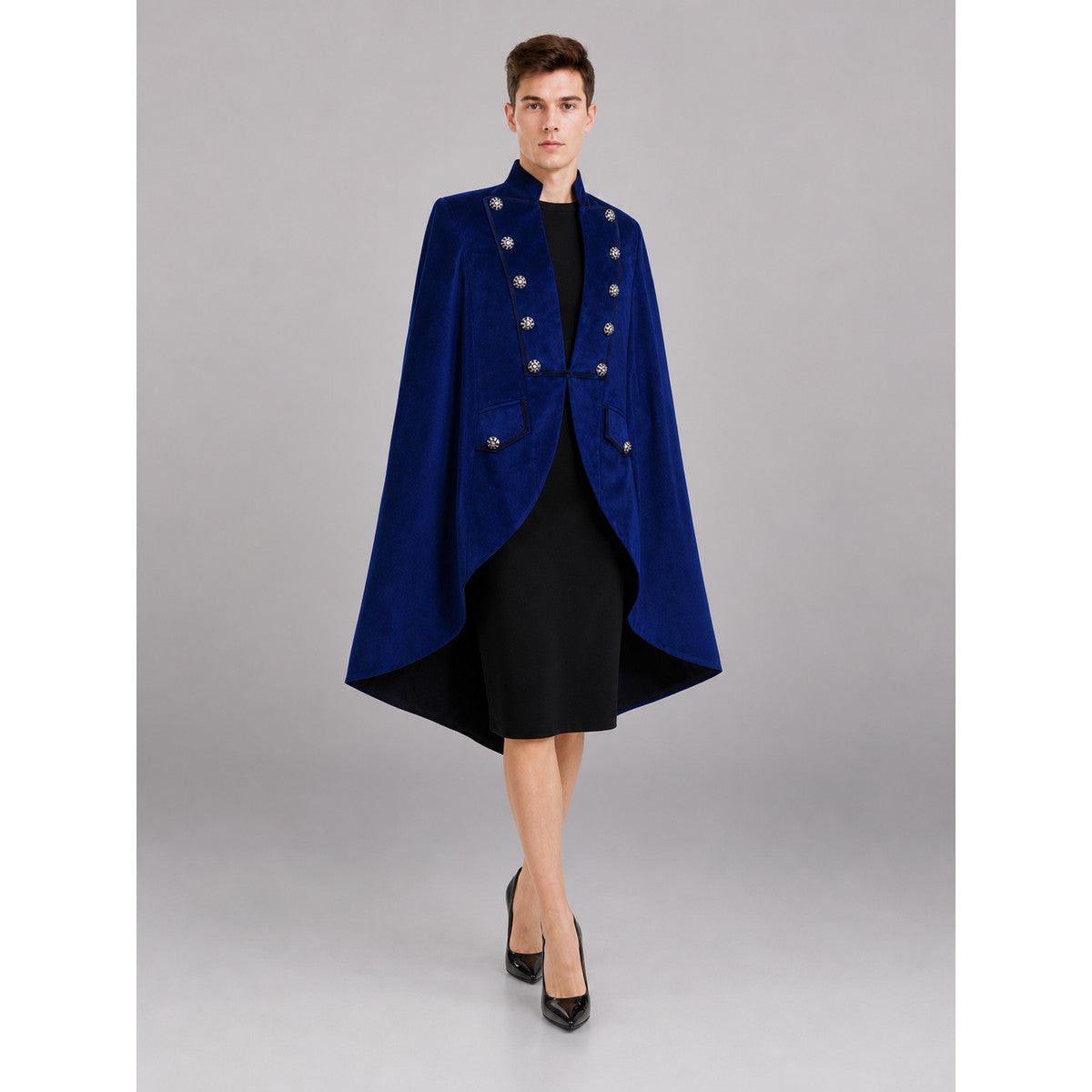 Blue Steampunk Tailcoat Jacket with Long Tails front view