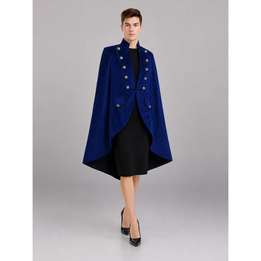 Blue Steampunk Tailcoat Jacket with Long Tails front view
