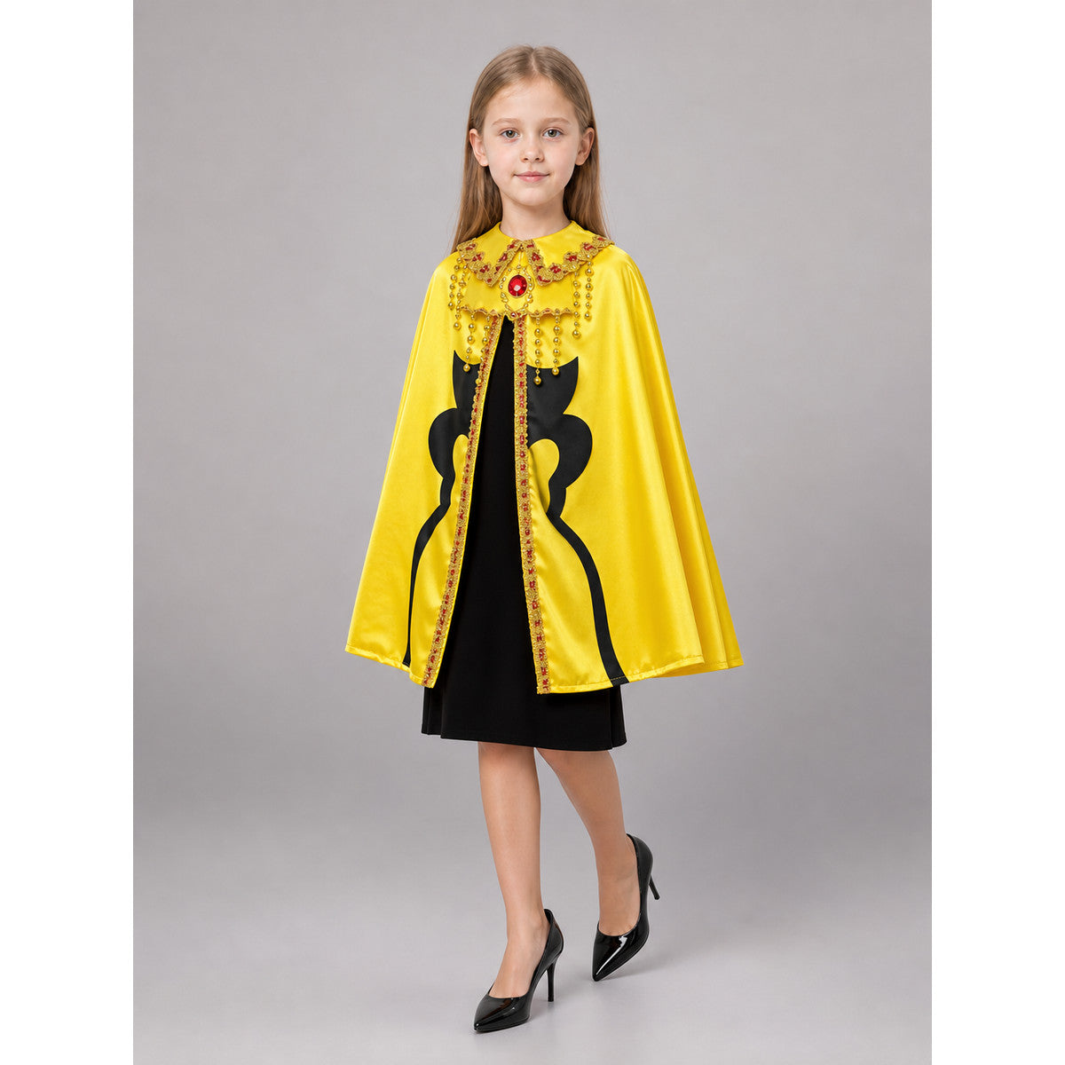 Yellow Costume Cape with Dragon Hat front view