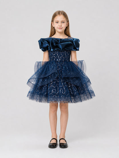 Girls' Dressy Sequin Dress with Full Skirt on-model view