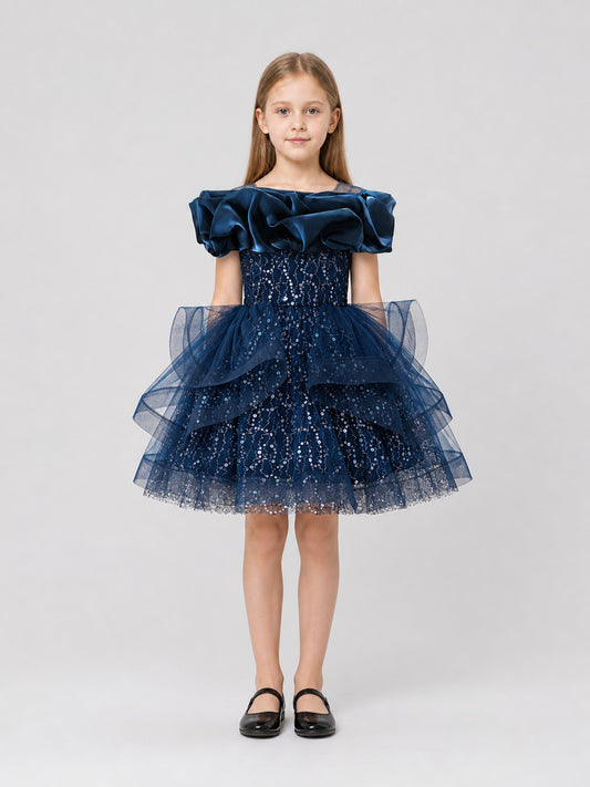 Girls' Dressy Sequin Dress with Full Skirt on-model view