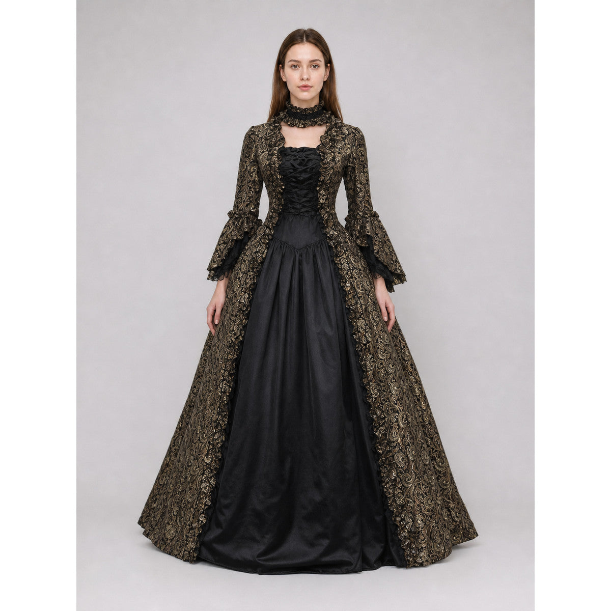 Long Victorian Gothic-Style Dress on-model view