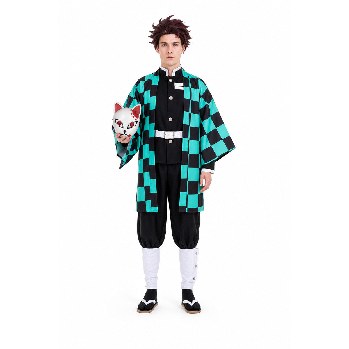 Tanjiro Diamond-Pattern Cosplay Costume with Fox Mask main product view