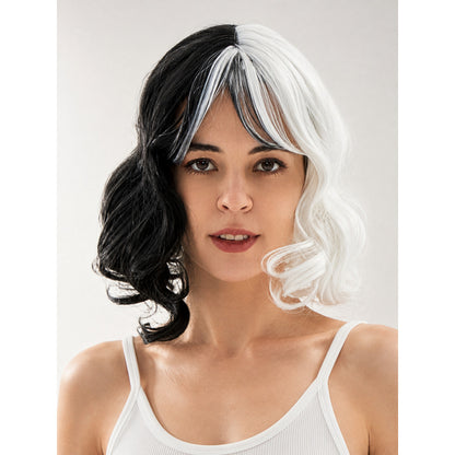 Black-and-White Carnival Wig, Medium Length, Wavy main product view