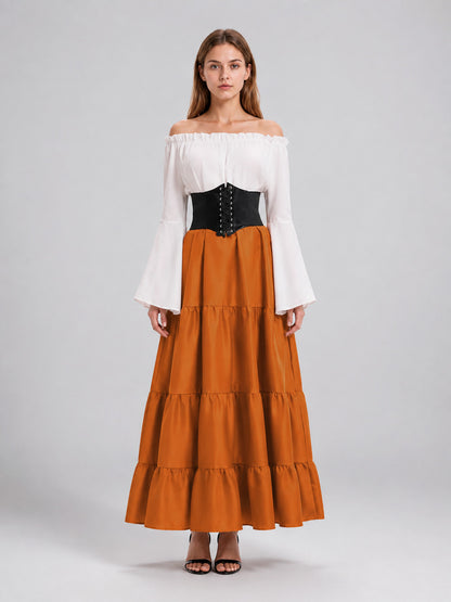 Long Medieval-Style Dress with Corset Belt on-model view
