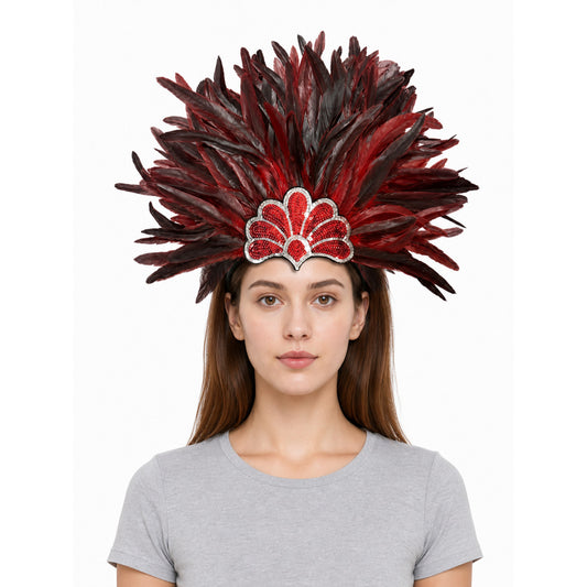 Carnival headpiece with red feathers