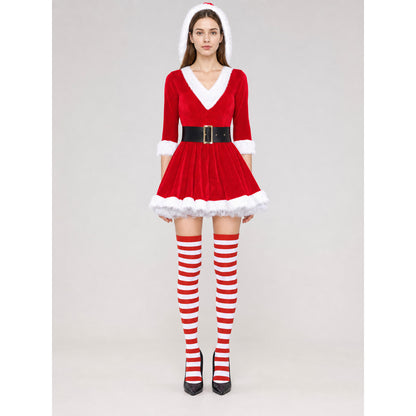 New Year's Costume with Red Dress, White Trim, and Black Belt on-model view