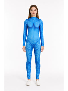 Avatar 3 One-Piece Blue Jumpsuit with High Collar