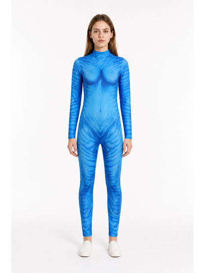 Avatar 3 One-Piece Blue Jumpsuit with High Collar main product view