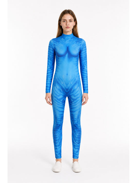 Avatar 3 One-Piece Blue Jumpsuit with High Collar main product view
