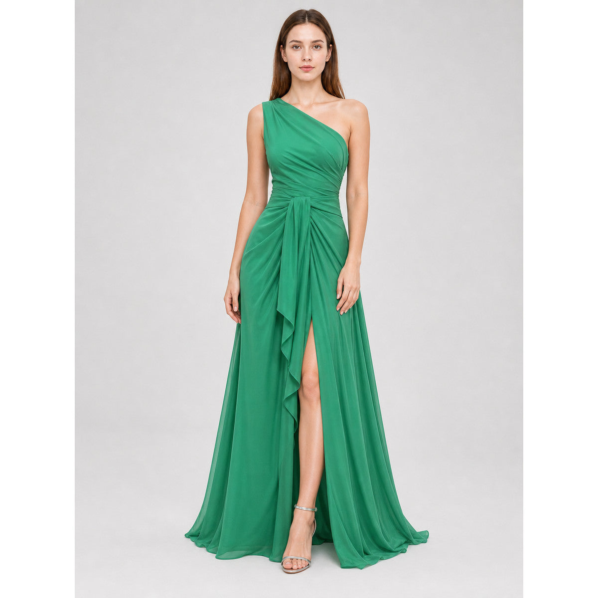 Emerald Green One-Shoulder Evening Dress