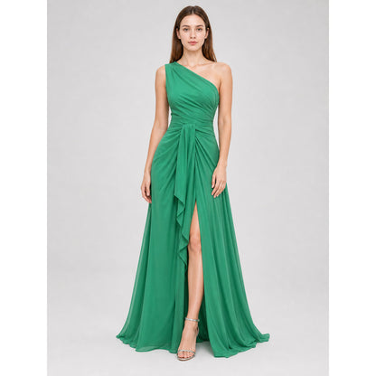 Emerald Green One-Shoulder Evening Dress