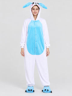 Bunny Kigurumi Pajama White and Light Blue Fleece with Hood