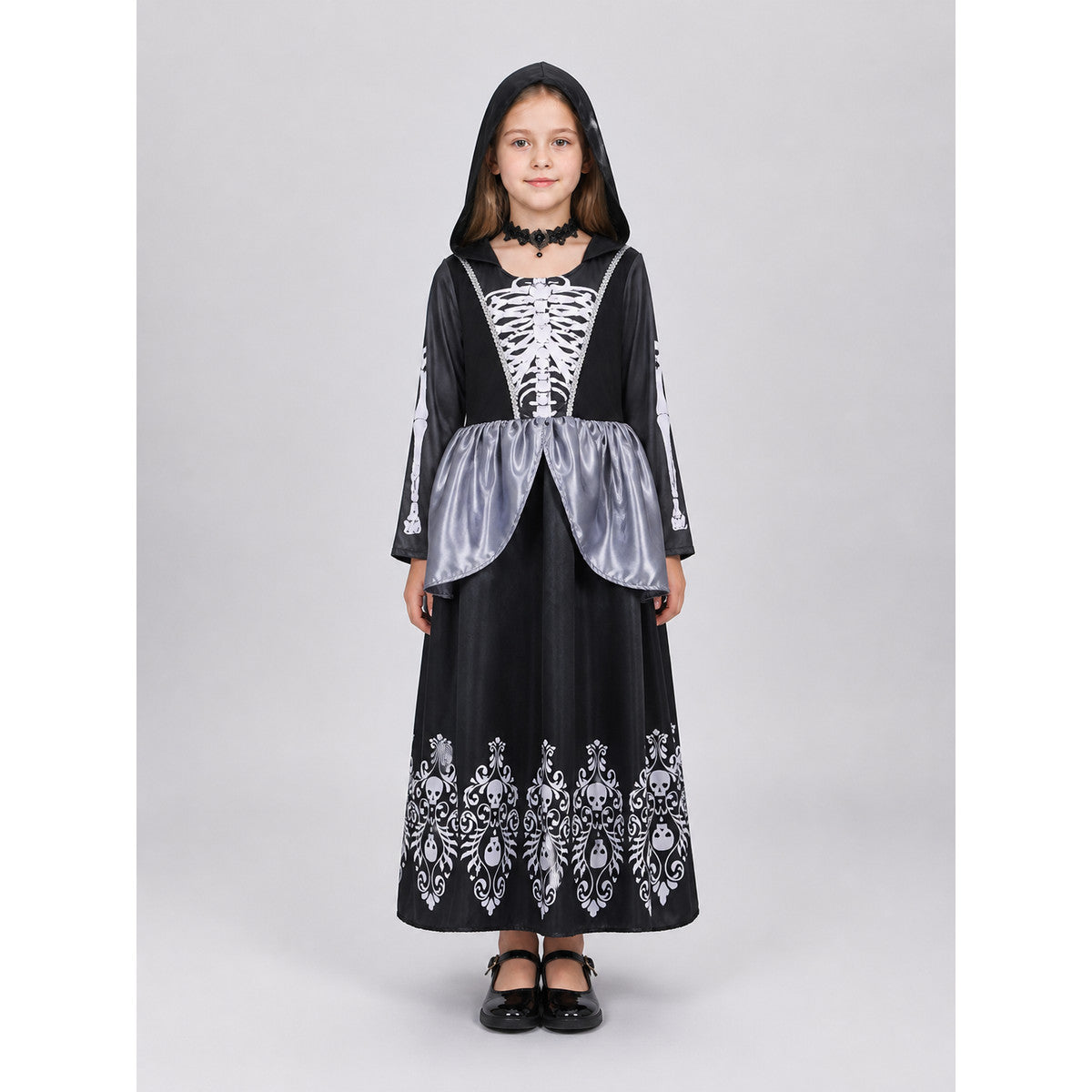 Black Halloween Skull Dress with Hood