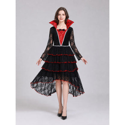 Gothic Dress with Layered Skirt and Necklace