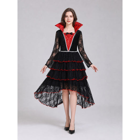 Gothic Dress with Layered Skirt and Necklace