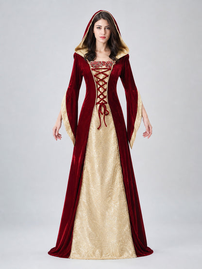 Halloween dress designed in the style of a European medieval costume, suitable front view