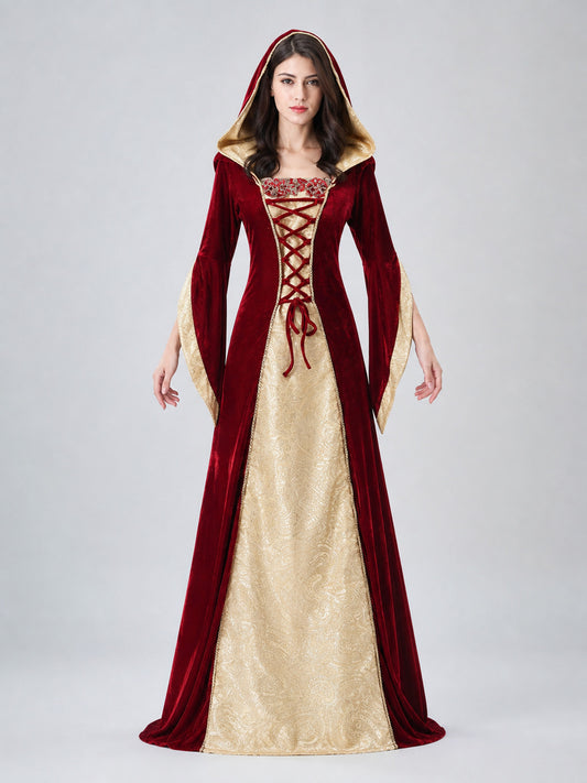 Halloween dress designed in the style of a European medieval costume, suitable front view