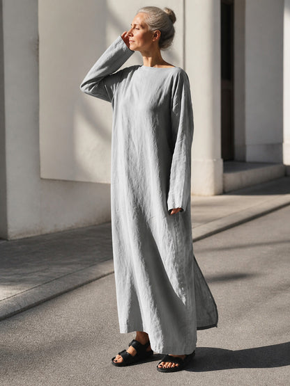 Gray Maxi Dress with Long Sleeves and Slits main product view