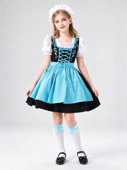 Kids' Dirndl Costume with Blue Apron and Headpiece