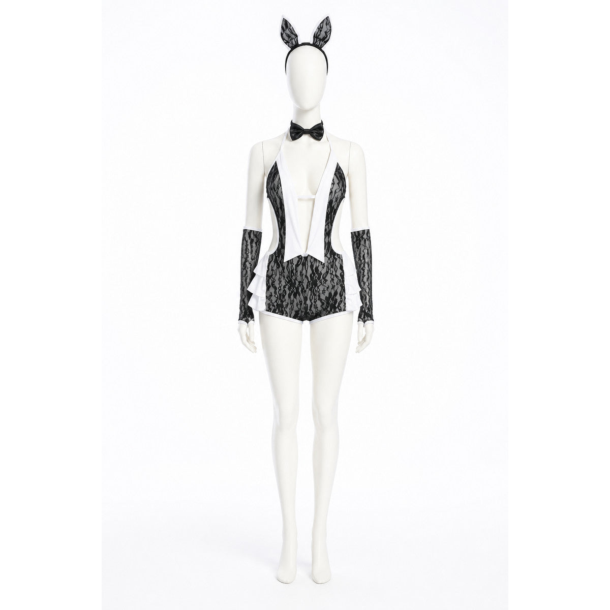 Black-and-White Bunny Costume with Lace Pattern main product view