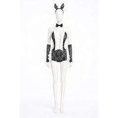 Black-and-White Bunny Costume with Lace Pattern