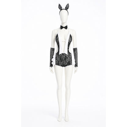 Black-and-White Bunny Costume with Lace Pattern main product view