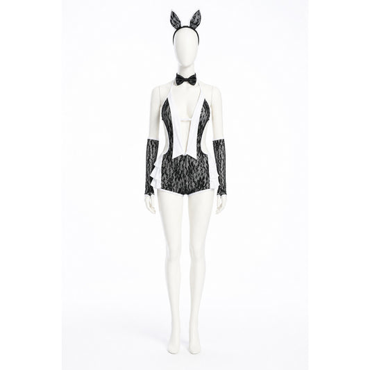 Black-and-White Bunny Costume with Lace Pattern main product view